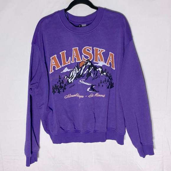 H&M Divided Purple Orange Oversized Crew Neck Alaska Sweatshirt XL - Picture 16 of 16